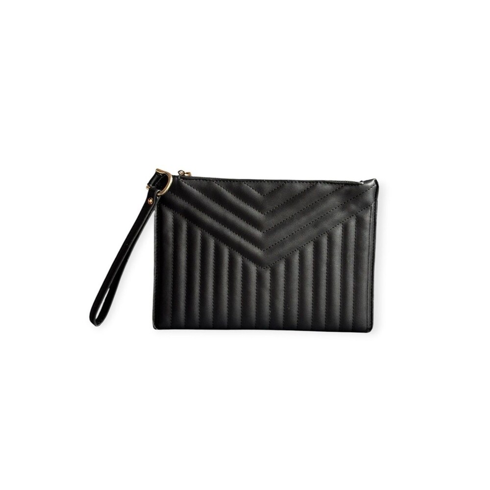 A New Day Black Chevron Quilted Faux Leather Wristlet Clutch
